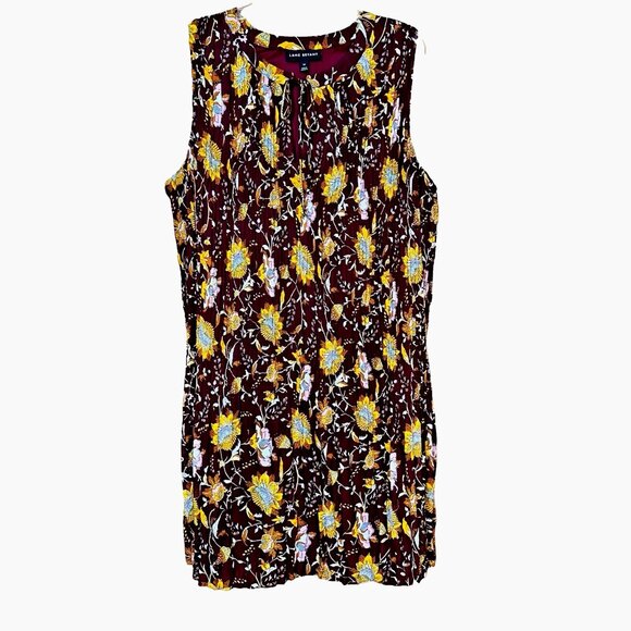 Lane Bryant Size 16 Floral Pleated Keyhole Dress Maroon Summer Workwear Retro - Picture 1 of 9